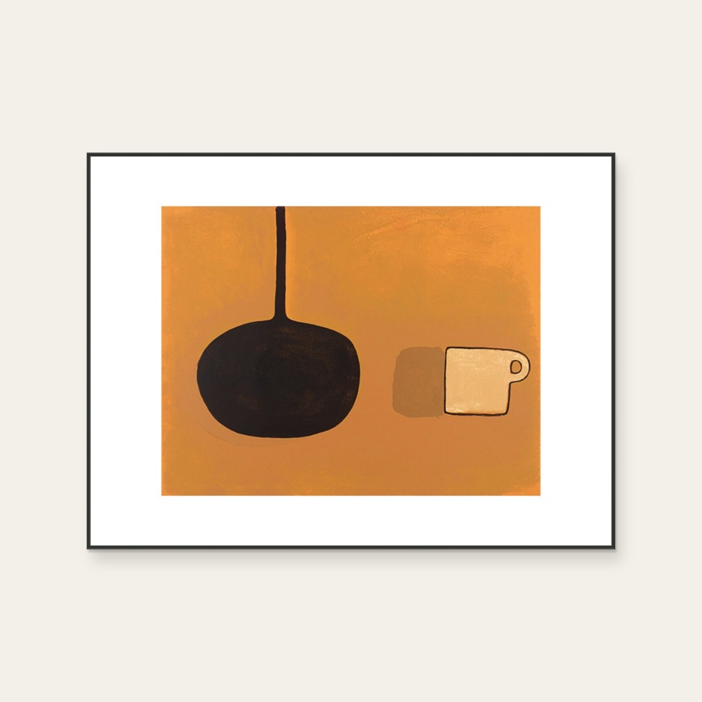 Black Pan, Beige Cup on Brown, 1970 by William Scott, a horizontal poster featuring flowers and still life, in red / orange tones. Product image 2.