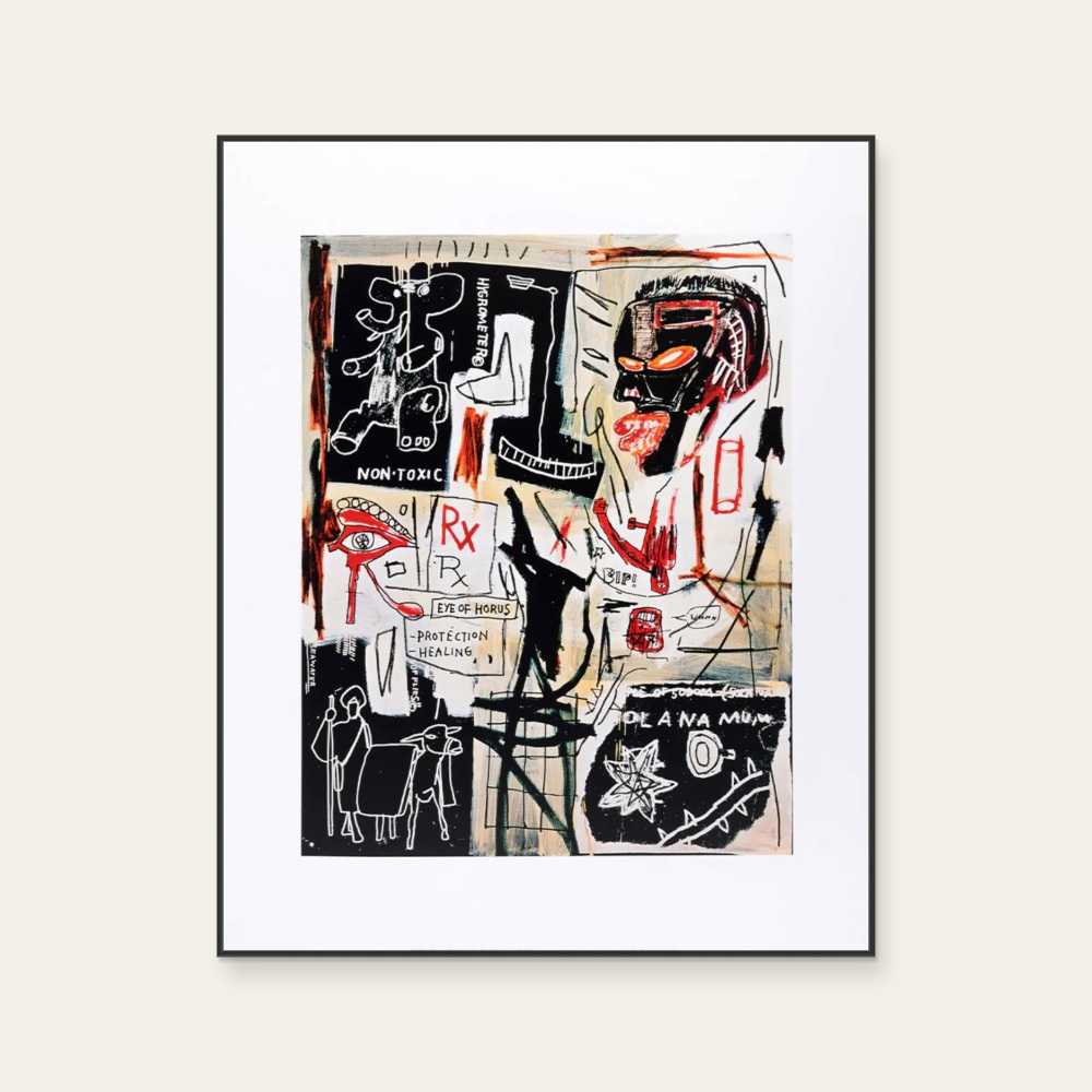 Melting Point of Ice by Jean-Michel Basquiat, a vertical poster featuring graffiti and pop art, in black and white and red / orange tones. Product image 2.