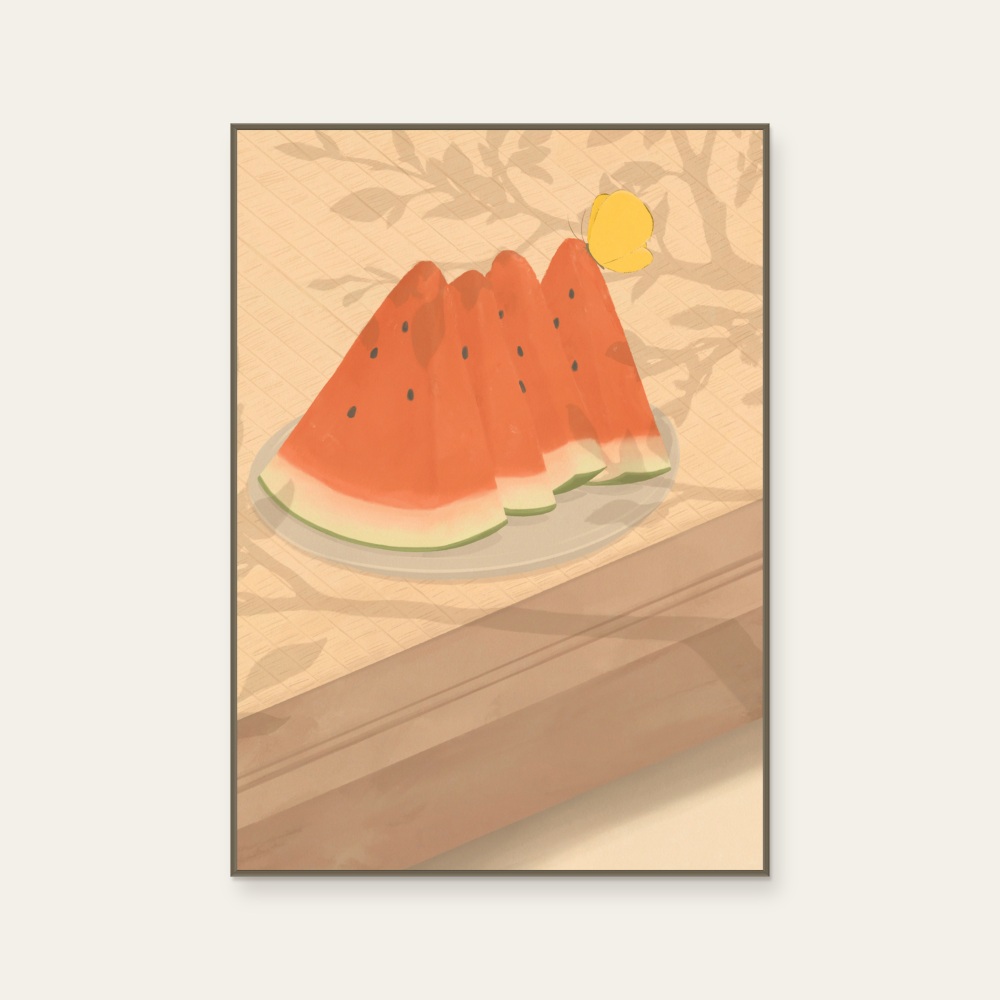 Summer vacation · Fruit still life hanging painting by Zhang Zijun, a vertical art print featuring natural landscapes, in cream / brown and red / orange tones. Product image 2.