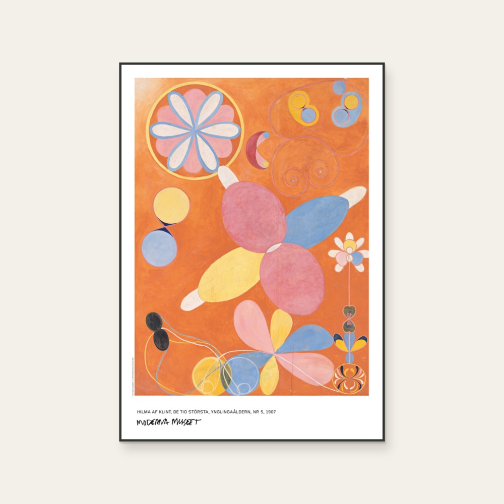 Hilma af Klint《The Ten Largest, Youth, no 4 (青春,no 4)》：多彩色調，抽象線條題材，直幅海報。 產品圖片 2。