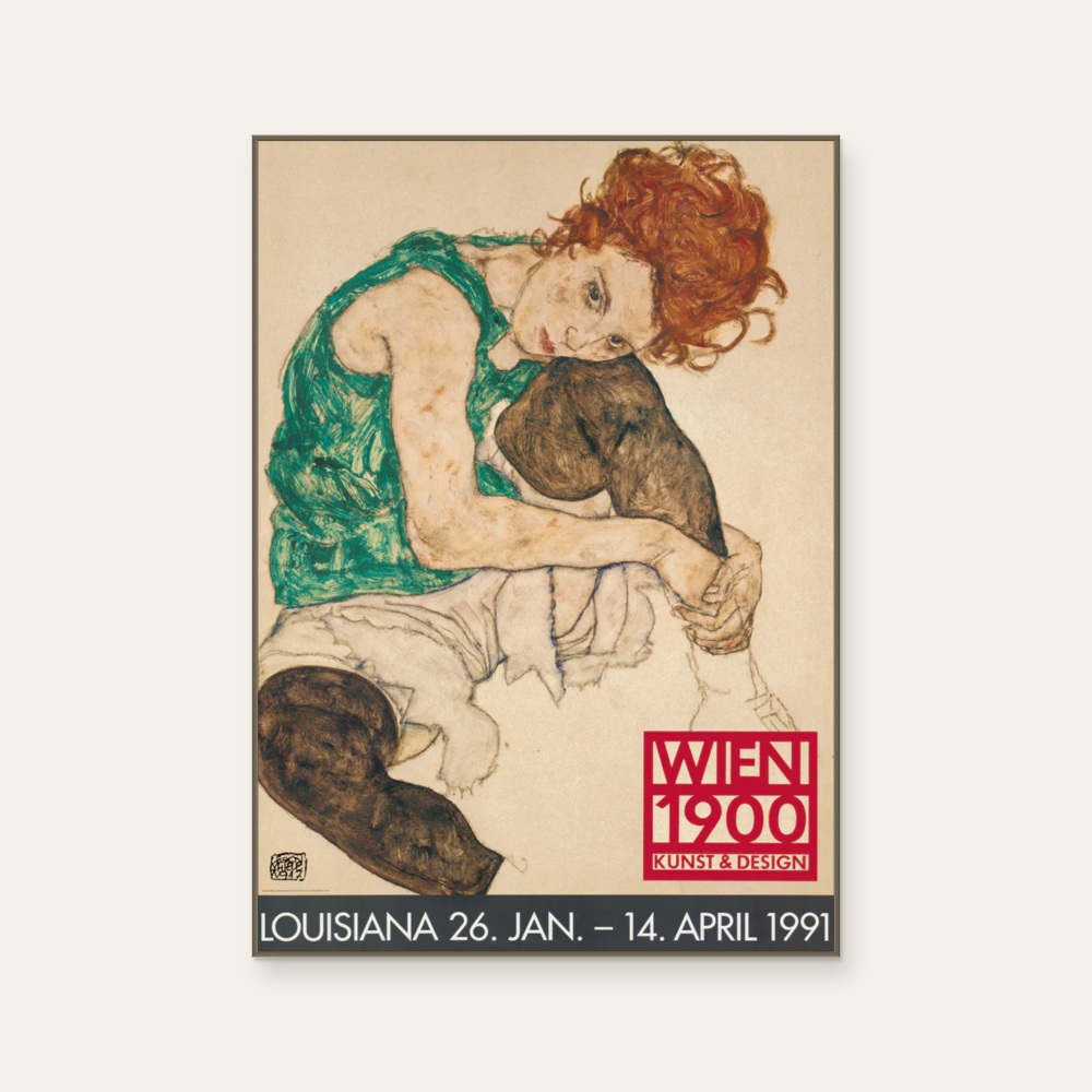 Seated Woman (The Artist's Wife) by Egon Schiele, a vertical poster featuring figures, in cream / brown and green tones. Product image 2.