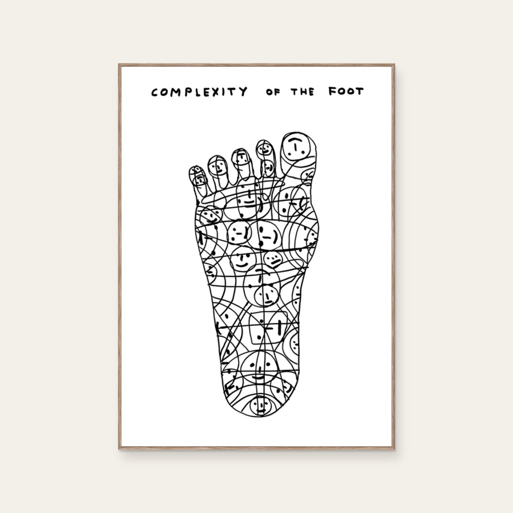 Complexity of the Foot by David Shrigley, a vertical limited-edition artwork featuring graffiti and pop art, in black and white tones. Product image 2.