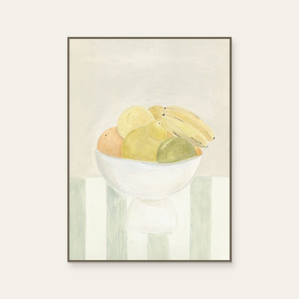 Isabelle Vandeplassche《Still life with Fruit》：奶茶／棕與黃色調，花卉植物與靜物題材，直幅海報。 產品圖片 2。