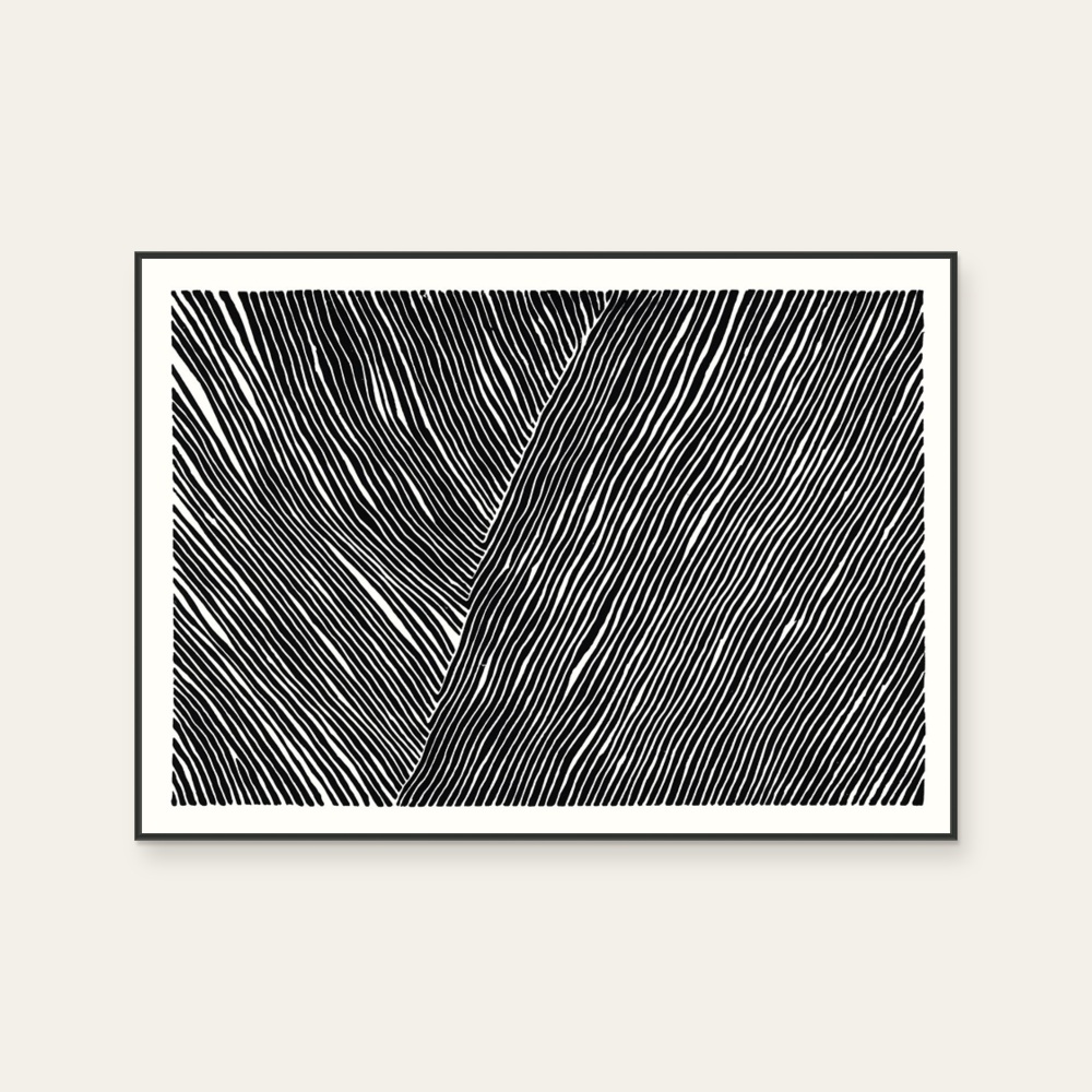 Rebecca Hein《The Line - No.01》:黑白色調,抽象線條題材,橫幅海報。 封面圖片。