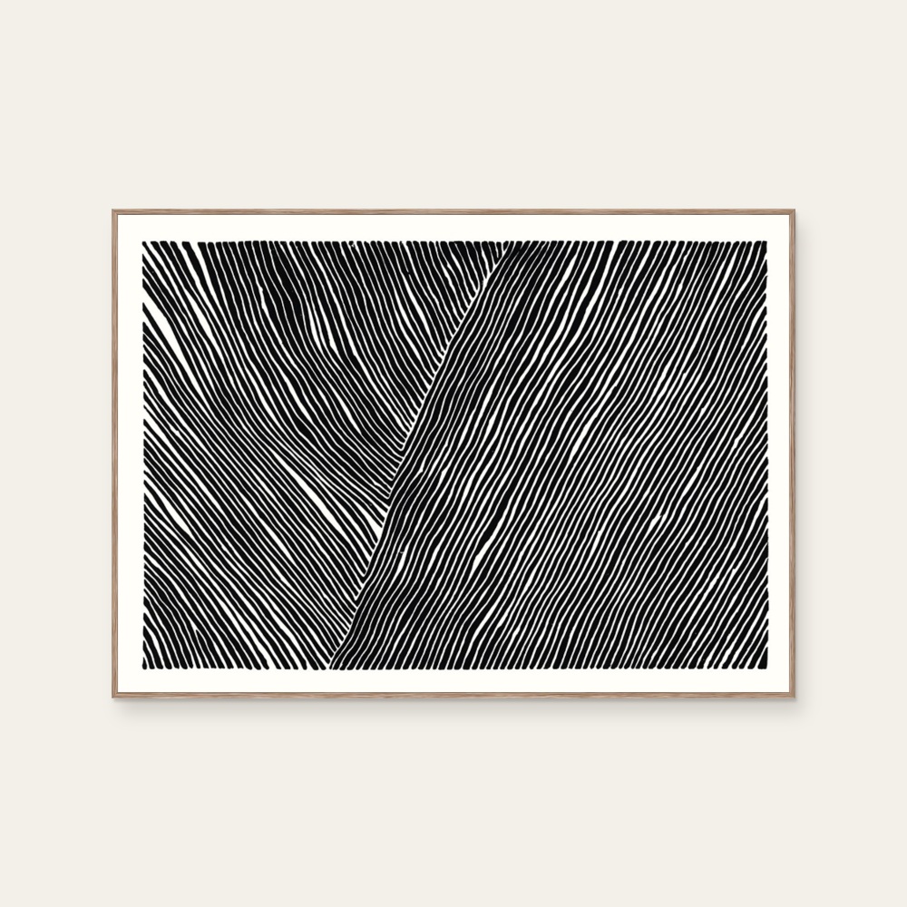 Rebecca Hein《The Line - No.01》：黑白色調，抽象線條題材，橫幅海報。 產品圖片 2。