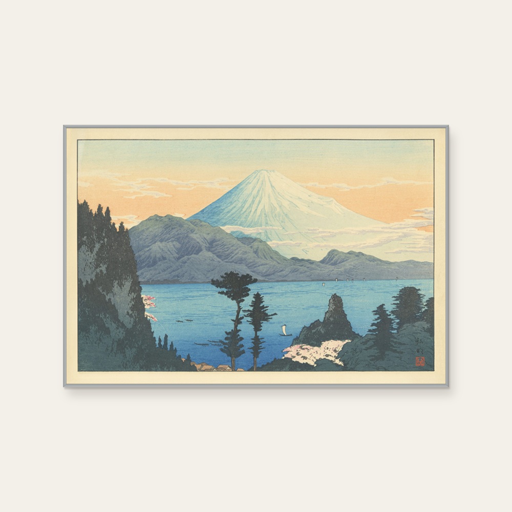 高橋松亭 Takahashi Shōtei《倉澤，富士山的四個季節》：藍與奶茶／棕色調，自然風景題材，橫幅藝術掛畫。 產品圖片 2。