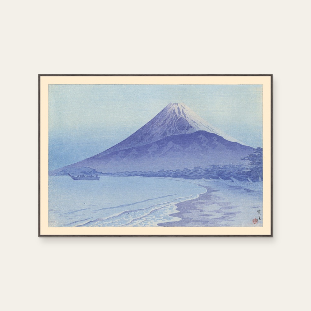 笠松紫浪 Kasamatsu Shirō《靜浦的日出》：紫與藍色調，自然風景題材，橫幅藝術掛畫。 產品圖片 2。