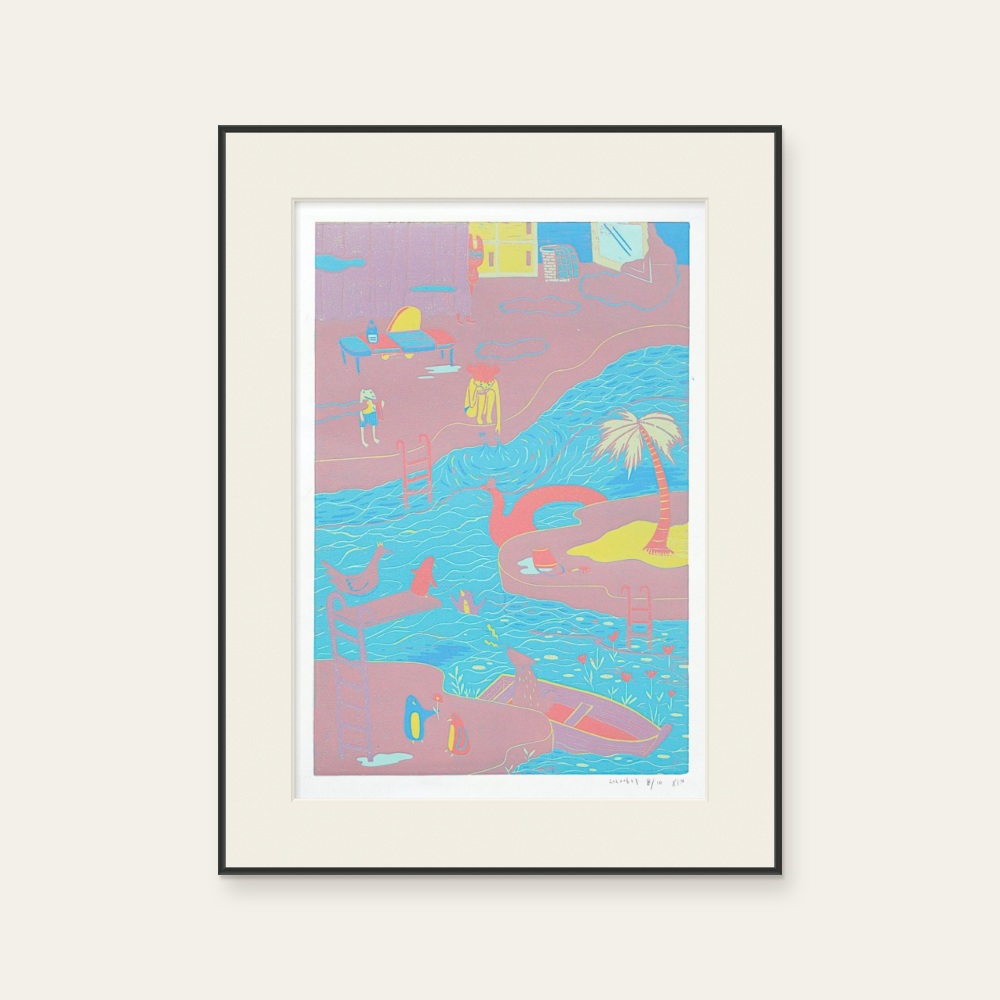 蔡詠欣 XINs《版畫 · 漂漂河 Drifting River》：人物與角色題材，直幅限量作品。