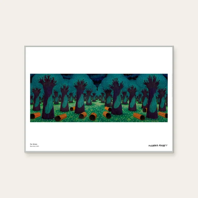 Blue hunt by Per Wizén, a horizontal poster featuring natural landscapes, in teal and green tones. Cover image.