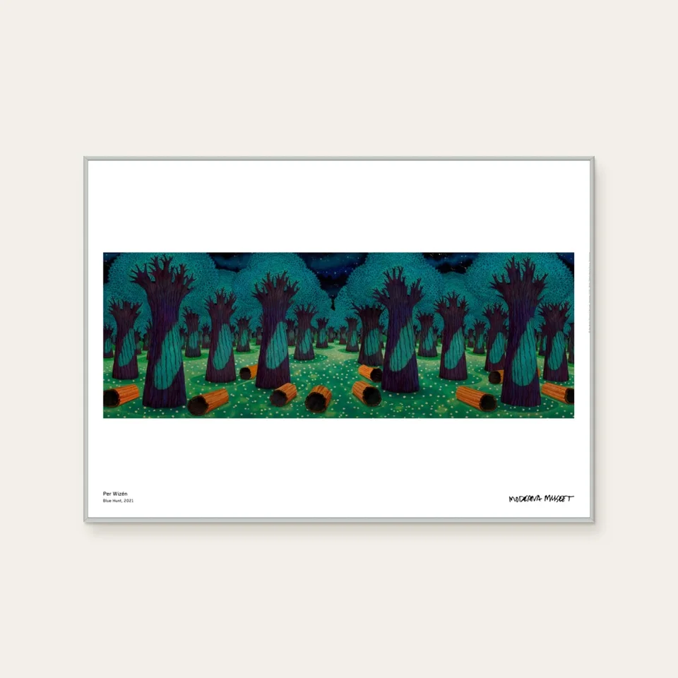 Blue hunt by Per Wizén, a horizontal poster featuring natural landscapes, in teal and green tones. Cover image.