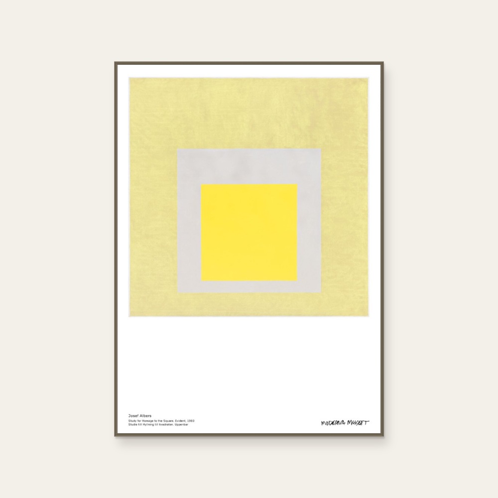 Josef Albers《Study for Homage to the Square. Evident, 1960》：黃色調，抽象線條題材，直幅海報。 產品圖片 2。