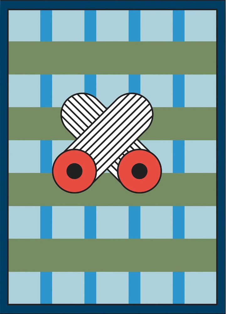 Nathalie du Pasquier《Manifesto 04》：藍與綠色調，抽象線條題材，直幅海報。 作品原圖。