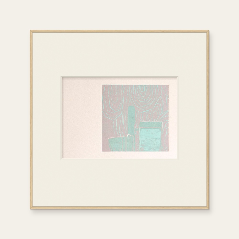 王文伶《版畫 · 穿梭01》:黃/綠色調,動物題材,橫幅限量作品。