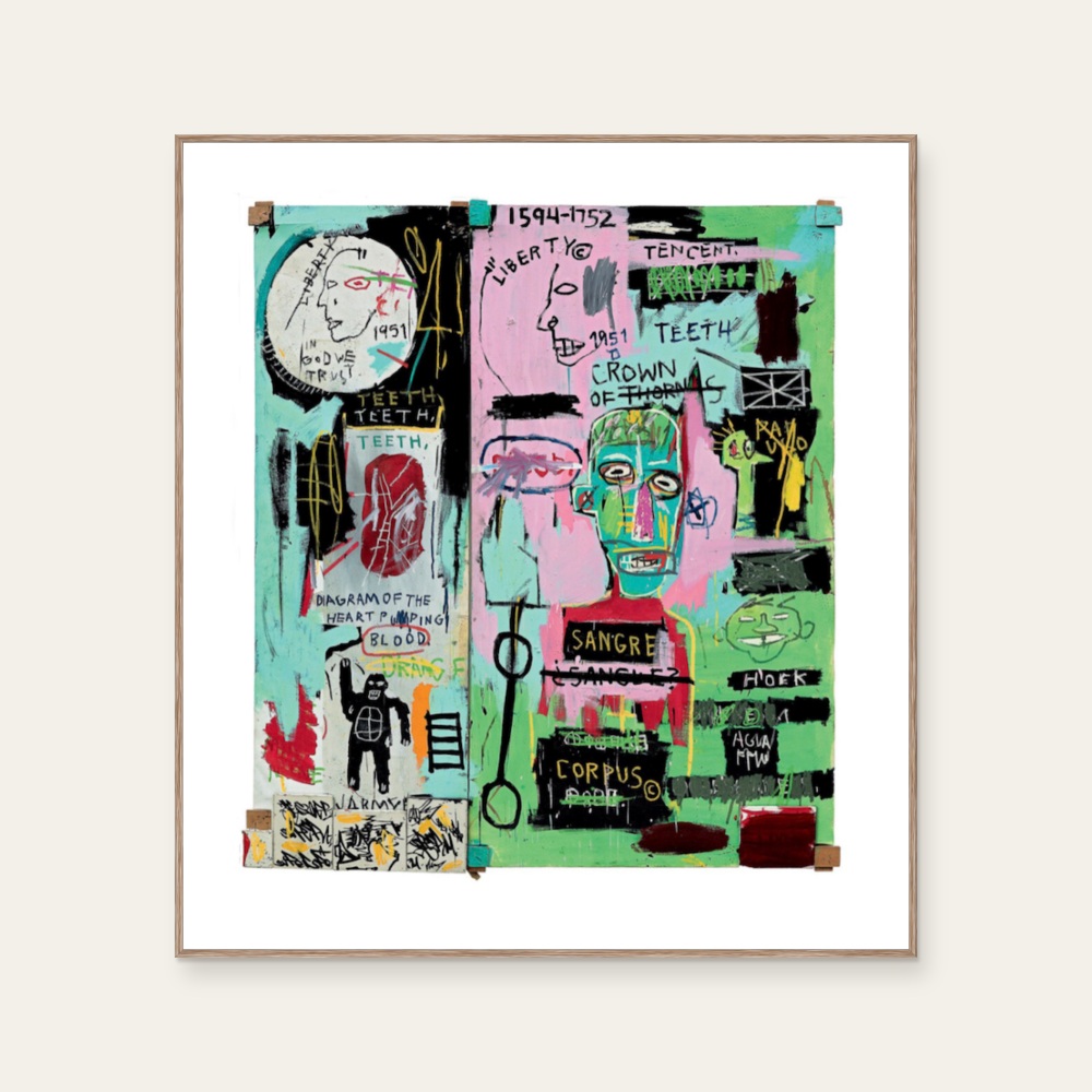 尚-米榭·巴斯奇亞 Jean-Michel Basquiat《In Italian, 1983》：多彩色調，塗鴉與潮流題材，直幅海報。 產品圖片 2。