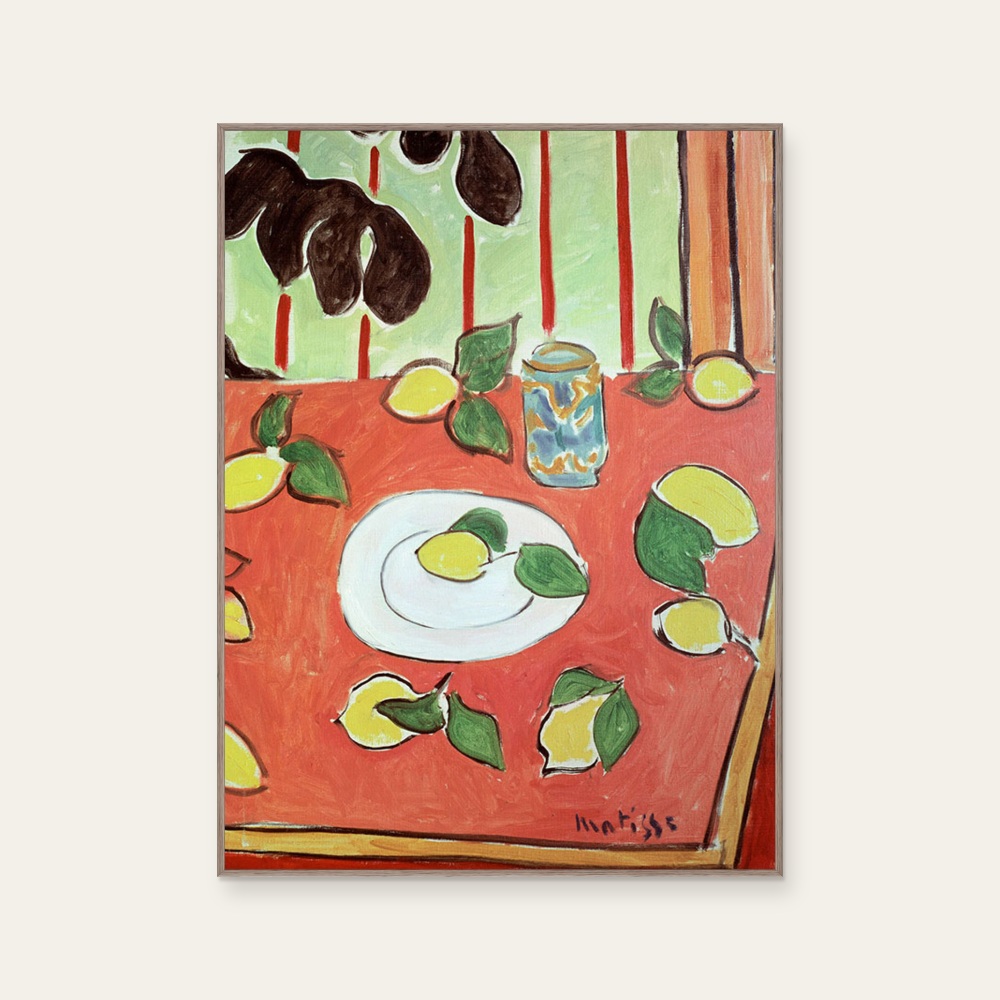 馬諦斯 Henri Matisse《Plum Blossoms, Green Background》:紅/橘與綠色調,花卉植物與靜物與自然風景題材,直幅藝術掛畫。 封面圖片。