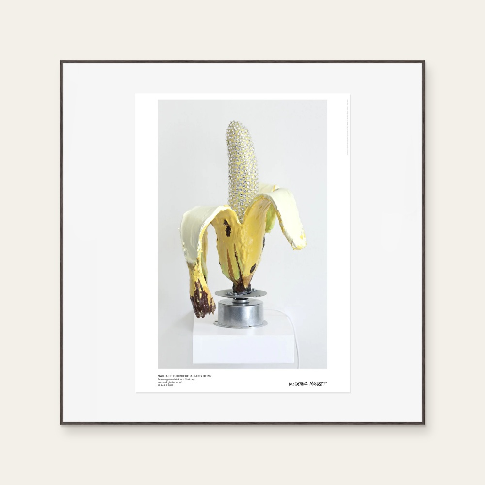 Worship (Banana in Diamonds) by Djurberg Berg, a vertical poster featuring flowers and still life, in yellow tones. Cover image.