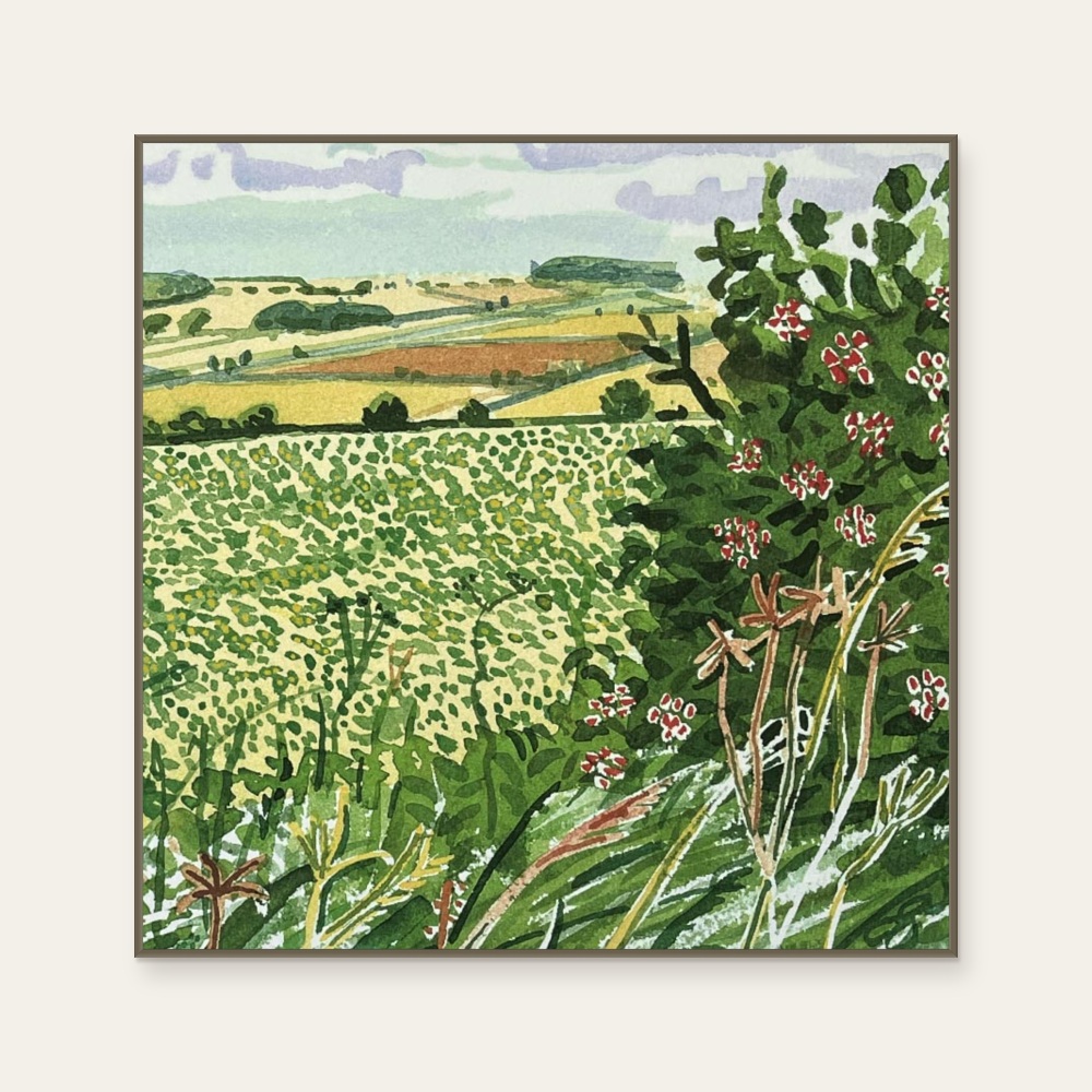 David Hockney《A Gap in the Hedgerow (from Midsummer: East Yorkshire)》：綠色調，自然風景題材，橫幅海報。 產品圖片 2。