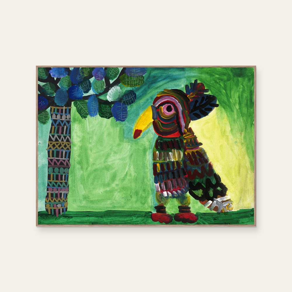 小歐哥的調色盤《動物狂想曲-大嘴鳥》：綠色調，動物題材，橫幅藝術掛畫。 產品圖片 2。