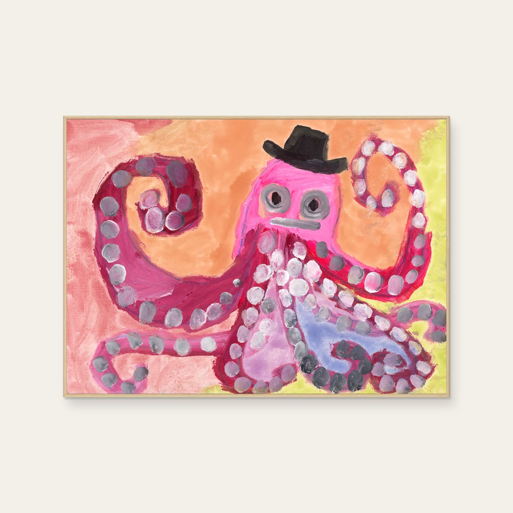 Little Oo's Color Palette · Animal Rhapsody-Octopus by Little Ou's Palette, a horizontal art print featuring animals, in pink and red / orange tones. Cover image.