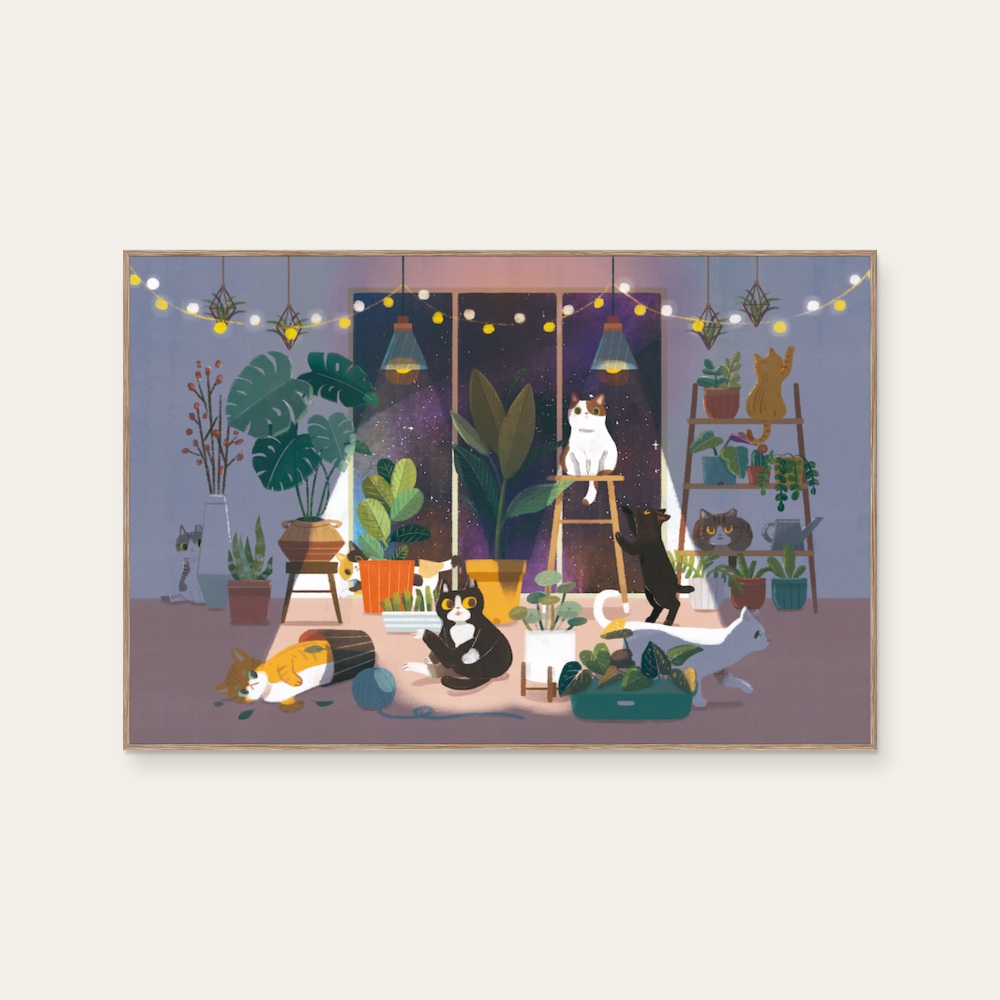 Waiting for you to come home - Cat (Dark Night Version) by ABOO YANG, a horizontal art print featuring animals and graffiti and pop art, in multicoloured tones. Product image 2.