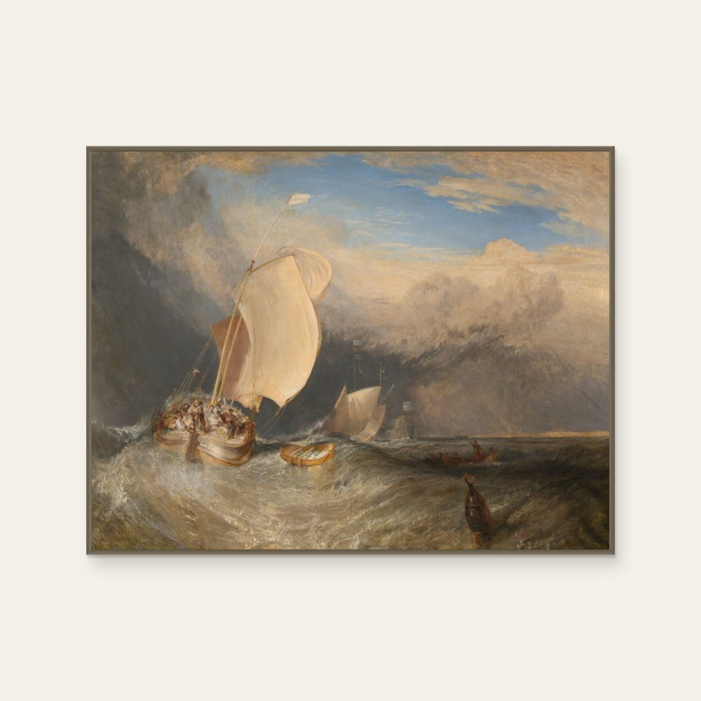 威廉·透納 William Turner《Fishing Boats with Hucksters Bargaining for Fish》：奶茶／棕色調，自然風景題材，橫幅藝術掛畫。 產品圖片 2。