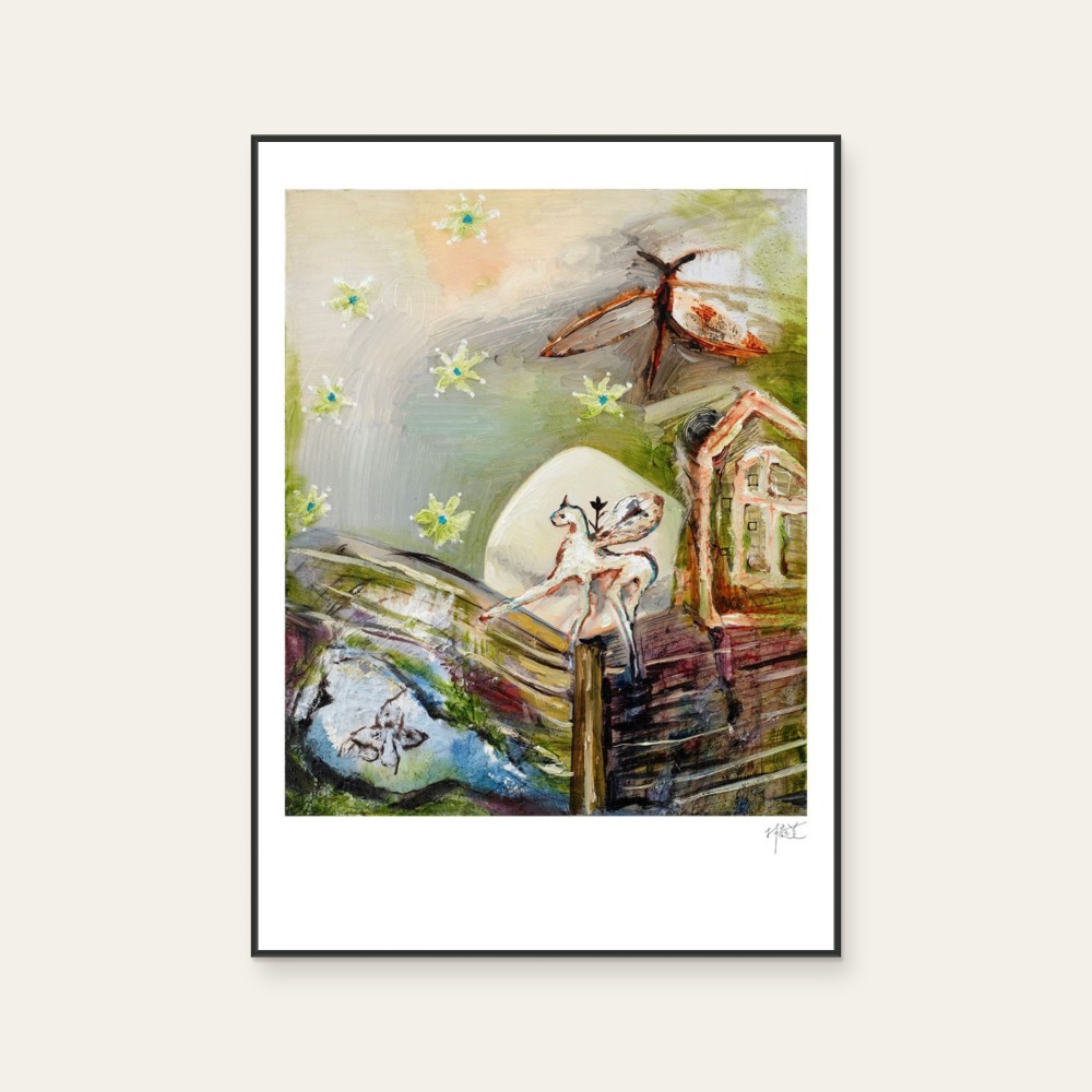Lin Tingzhi LIN,TING-CHIH · Unicorns in the book by Lin Ting-Chih, a vertical art print featuring animals and flowers and still life, in multicoloured tones. Product image 2.