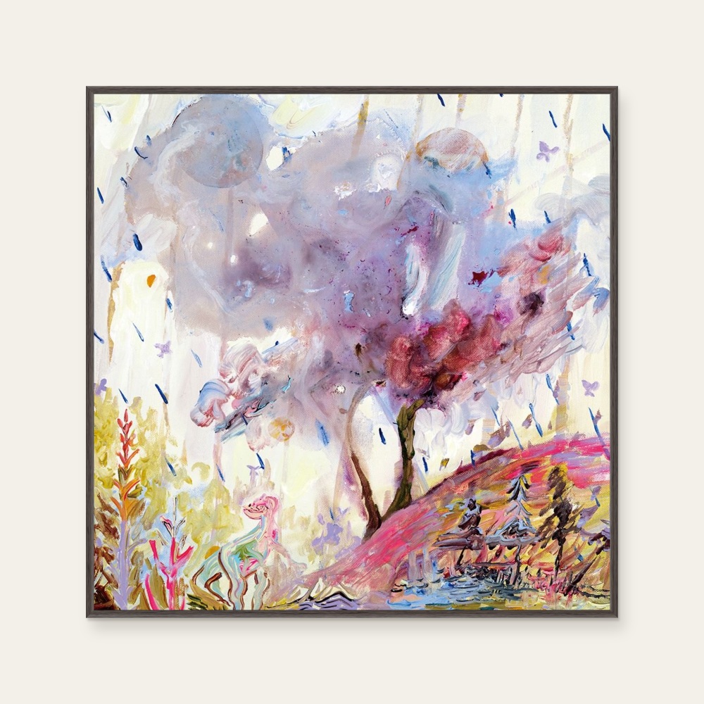 Lin Tingzhi LIN,TING-CHIH · Smoke bomb by Lin Ting-Chih, a square art print featuring animals and flowers and still life, in purple and pink tones. Product image 2.