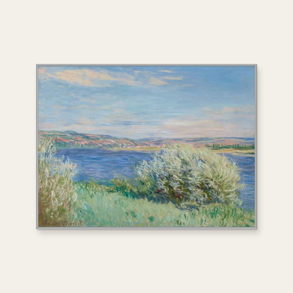 莫內 Monet《維特伊附近的塞納河畔》:藍與綠色調,自然風景題材,橫幅藝術掛畫。 封面圖片。