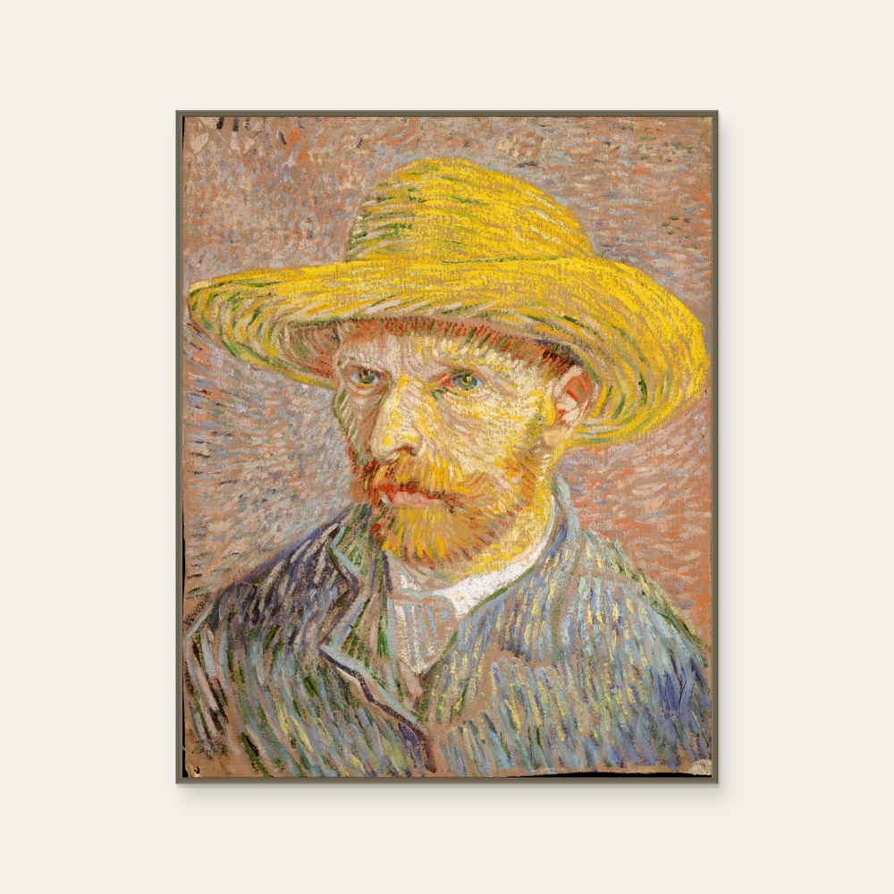 Self-Portrait with a Straw Hat (obverse- The Potato Peeler) by Van Gogh, a vertical art print featuring figures, in cream / brown and yellow tones. Product image 2.