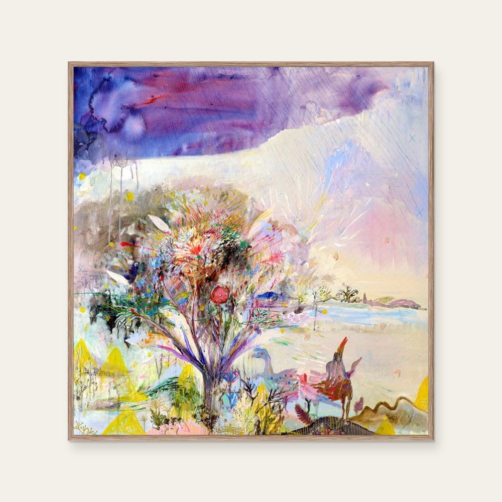 林庭芝《The Tree Of Life》:多彩色調,花卉植物與靜物與塗鴉與潮流題材,方形藝術掛畫。 封面圖片。