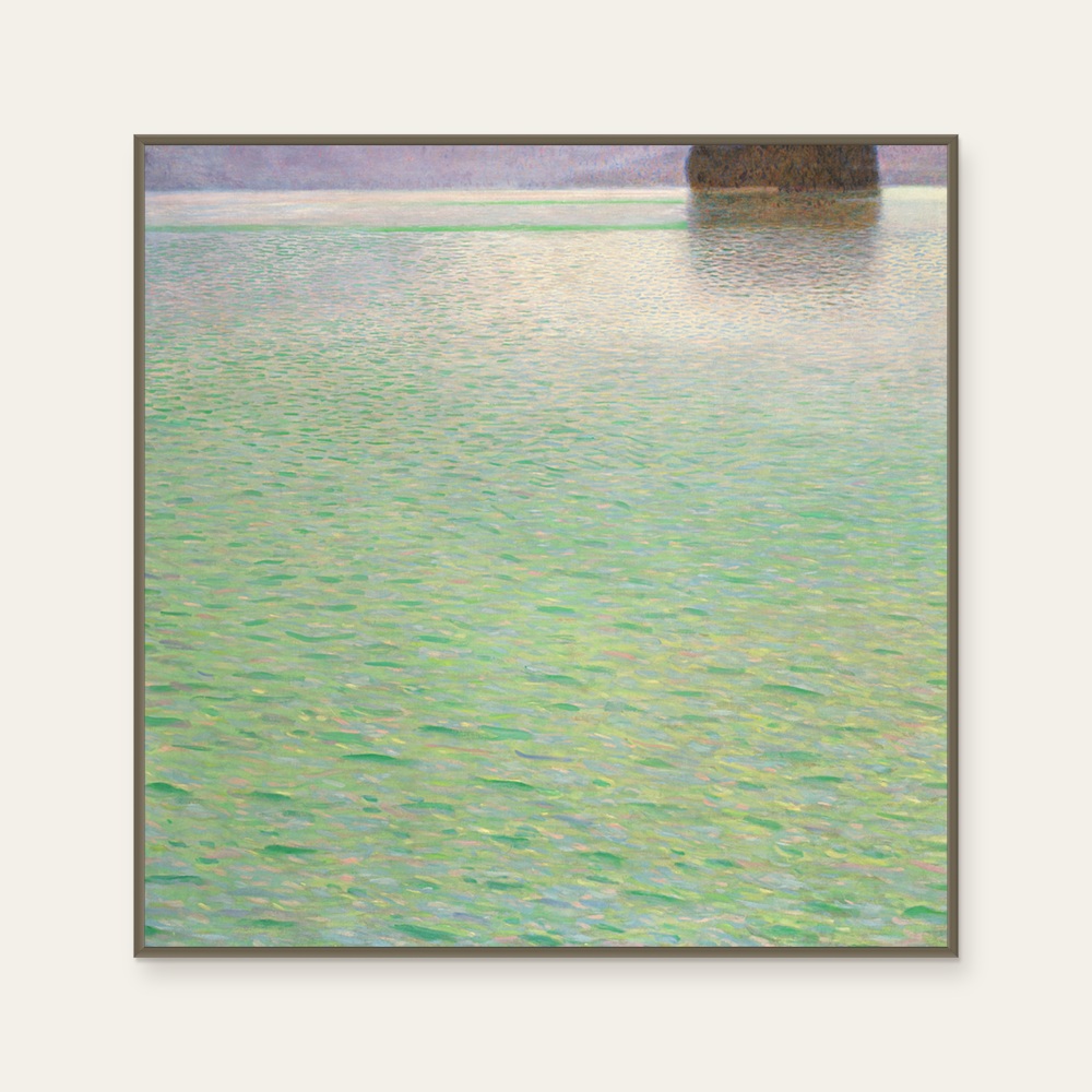 克林姆《阿特湖中的島嶼》:綠色調,自然風景題材,方形藝術掛畫。 封面圖片。