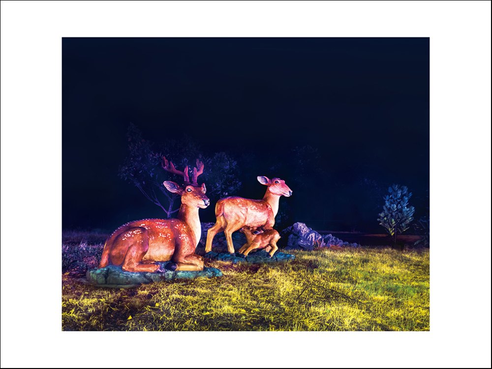 Luermen Deer by Peng Yihang, a horizontal limited-edition artwork featuring animals and photographic and realistic imagery, in black and white and blue tones. Artwork image.
