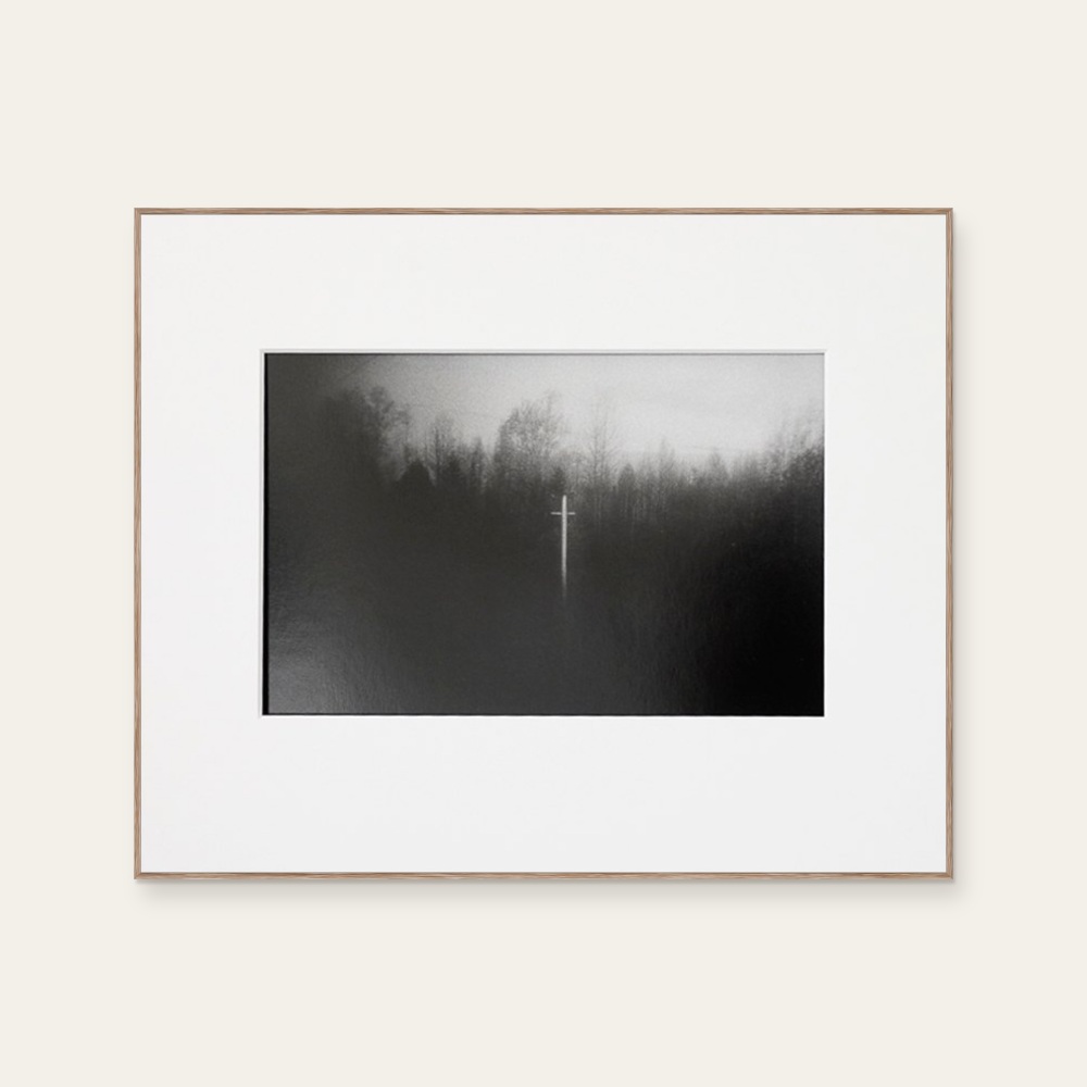 Cross in the Forest #8 by Kino Koike, a horizontal limited-edition artwork featuring natural landscapes and photographic and realistic imagery, in black and white tones.