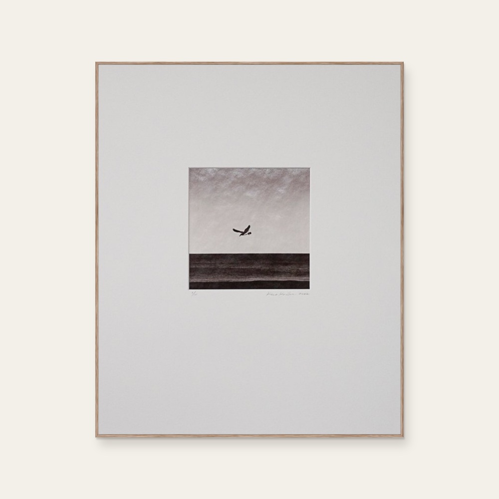 Flight #8 by Kino Koike, a vertical limited-edition artwork featuring natural landscapes and photographic and realistic imagery, in black and white and grey tones. Cover image.