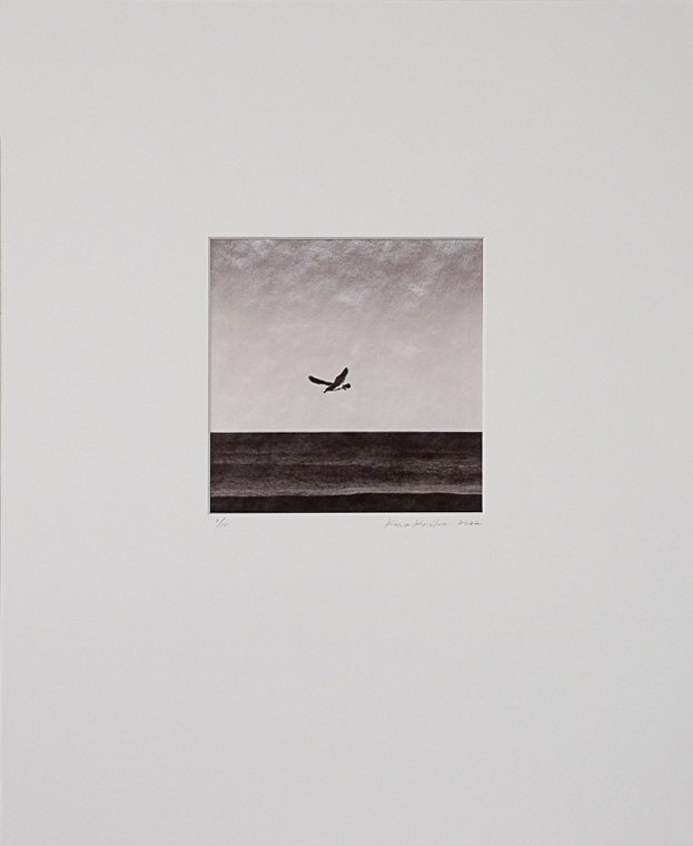 Flight #8 by Kino Koike, a vertical limited-edition artwork featuring natural landscapes and photographic and realistic imagery, in black and white and grey tones. Artwork image.