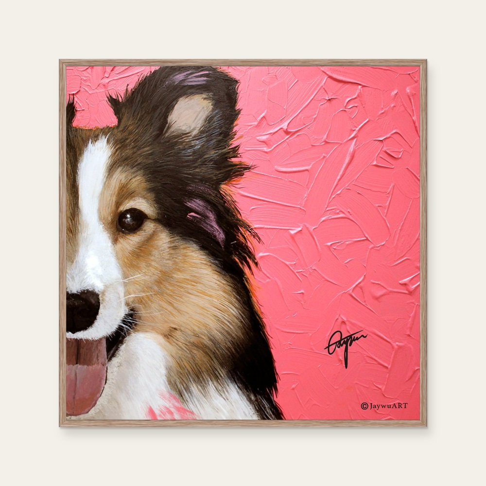 JayWu《一伴 · 邊境牧羊犬(L)》:紅/橘色調,動物題材,方形藝術掛畫。 封面圖片。