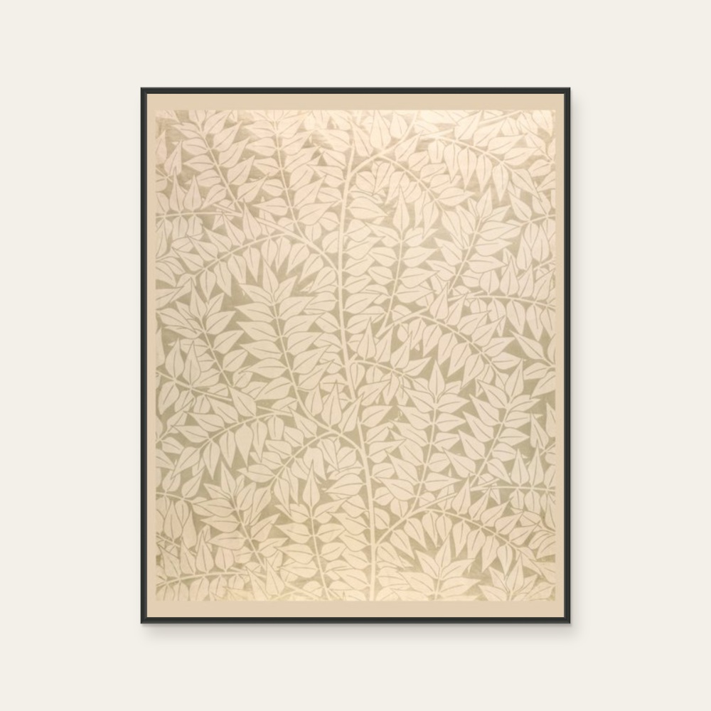Flower Totem - Branches by William Morris, a vertical art print featuring flowers and still life, in cream / brown tones.