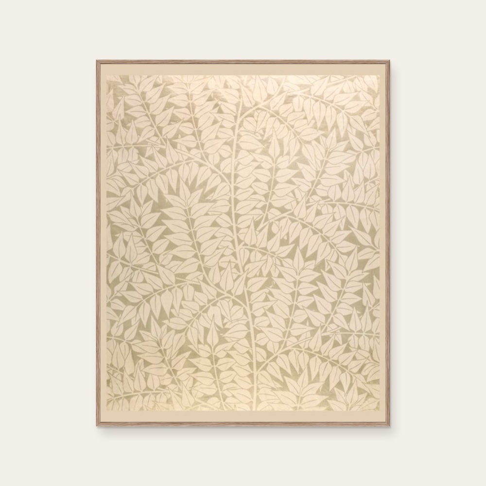 威廉·莫里斯 William Morris《花卉圖騰-枝枒》:奶茶/棕色調,花卉植物與靜物題材,直幅藝術掛畫。 封面圖片。