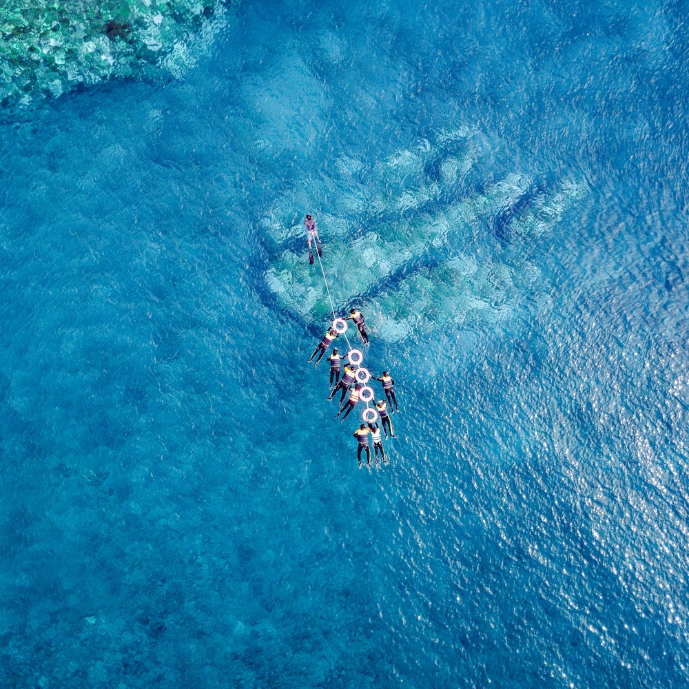 flying off the ground-1 by Loca, a square art print featuring natural landscapes and photographic and realistic imagery, in blue / purple tones. Artwork image.