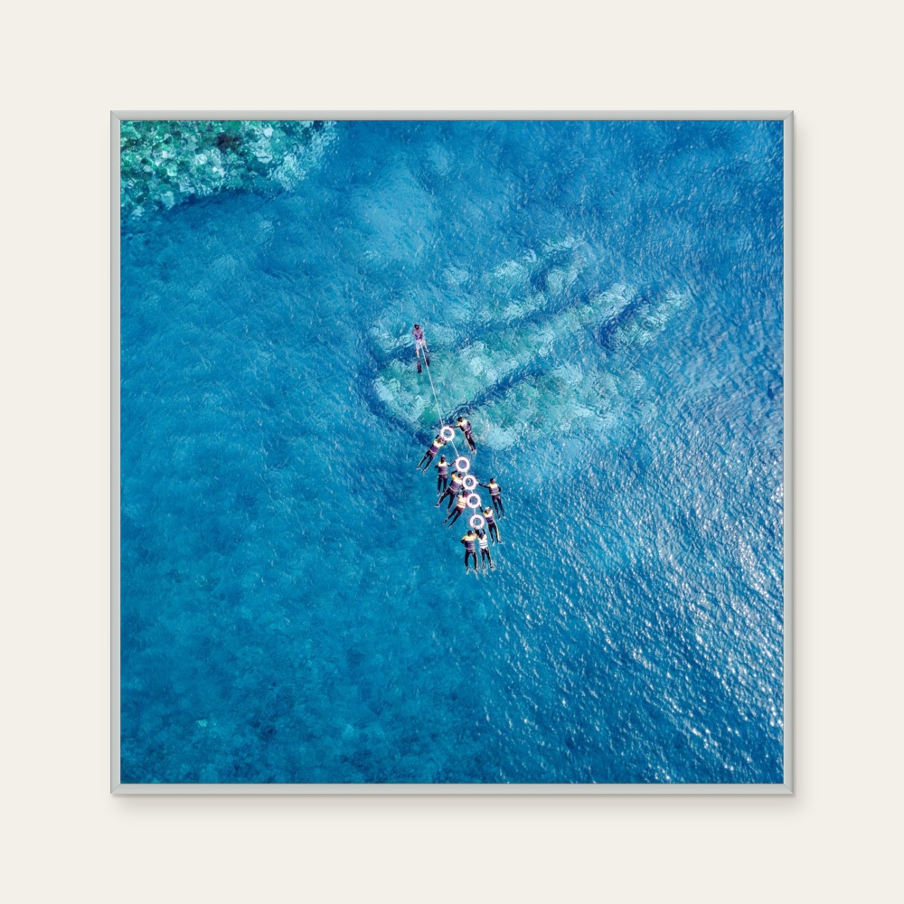 flying off the ground-1 by Loca, a square art print featuring natural landscapes and photographic and realistic imagery, in blue / purple tones.